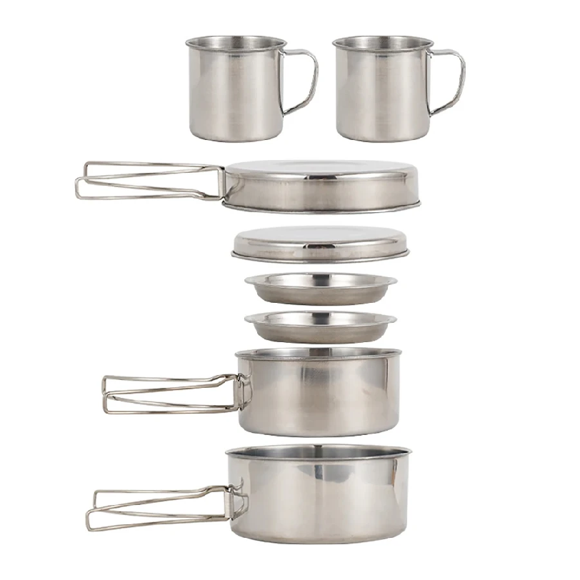 Camping Cooking Roll - 8-częściowy zestaw naczyń kempingowych ze stali