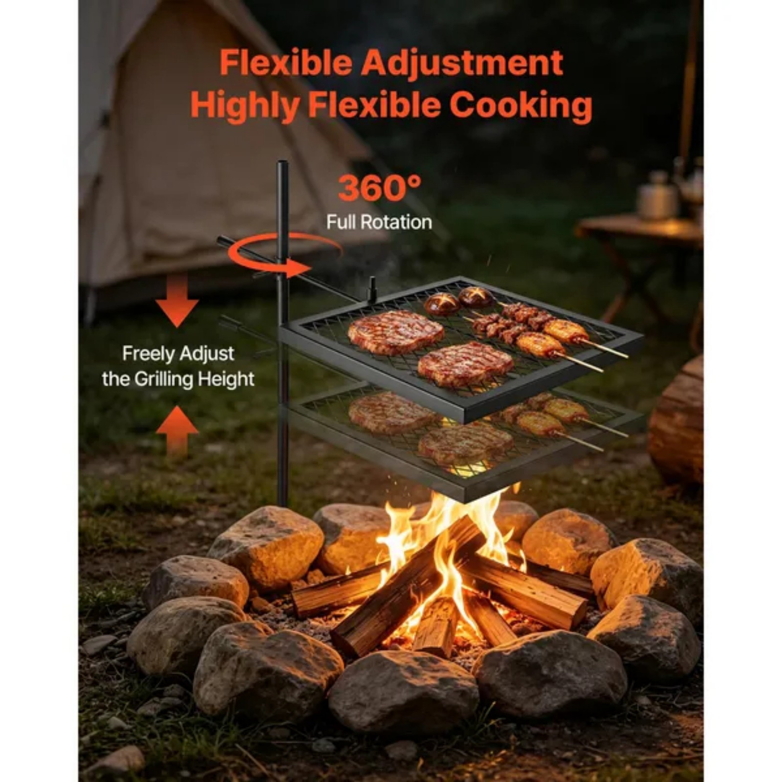 Camping Cooking Over Fire - Wytrzymały obrotowy grill do ogniska, przenośny
