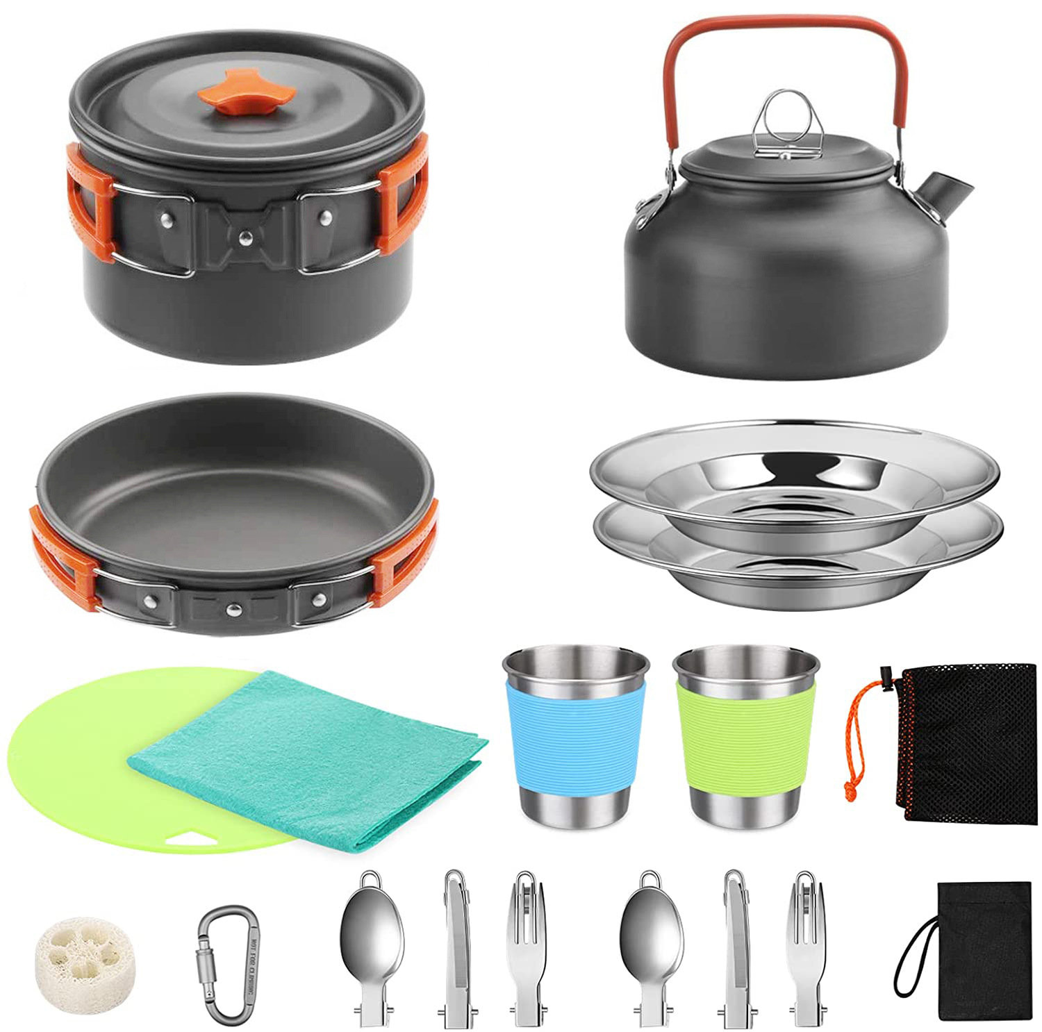 Camping Cooking Set With Kettle - Kompletny zestaw kempingowy dla 2-3 osób: