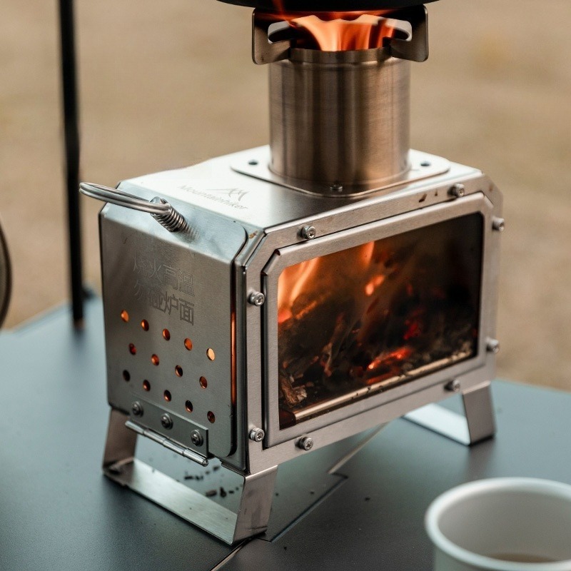 Camping Cooking In Forest - Kuchenka na drewno ze stali nierdzewnej,