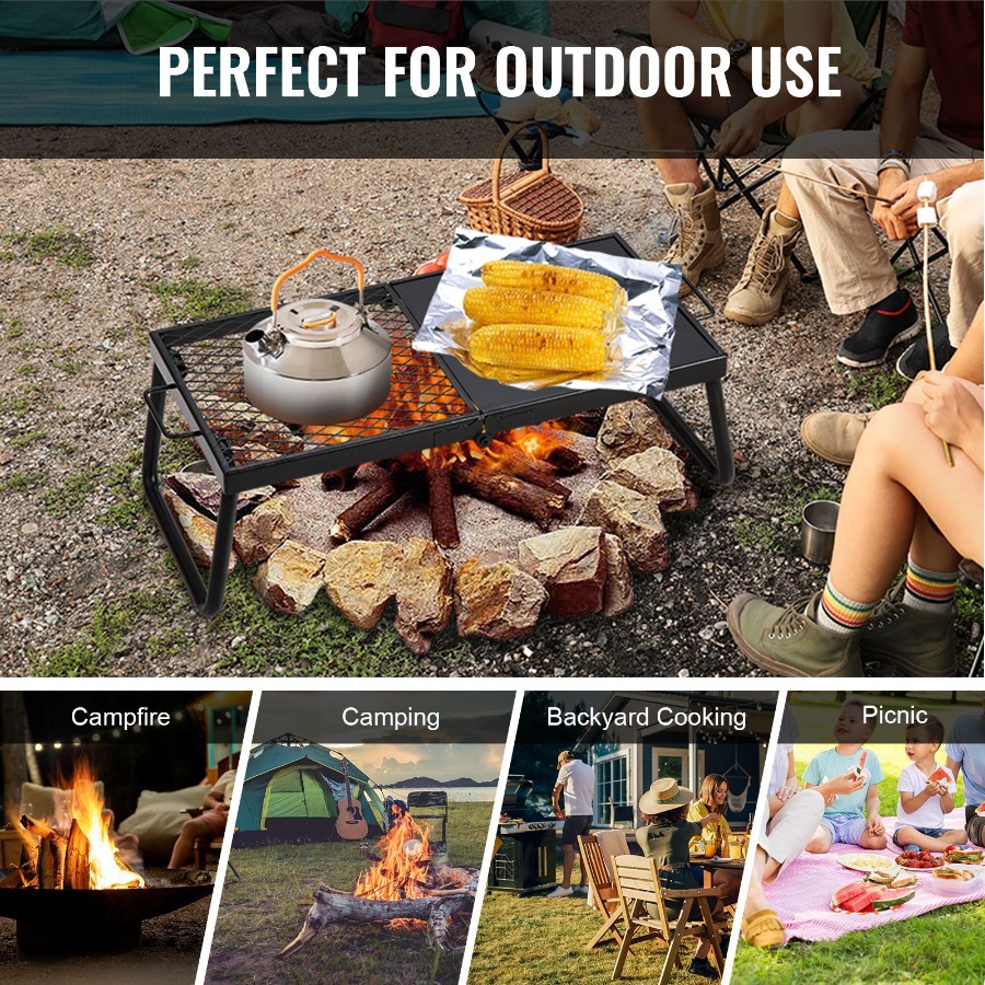 Camping Cooking Over Fire - Składany grill na ognisko, wytrzymała stalowa