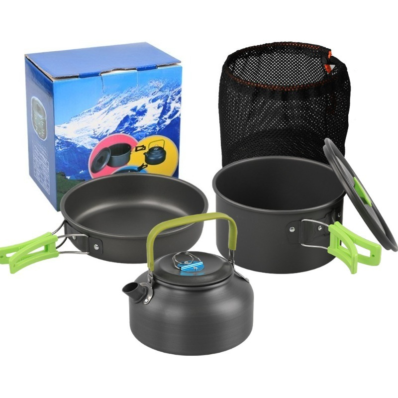 Zestaw naczyń kempingowych DS- – Camping Cooking Set With Kettle recenzja i cena